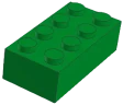 2 by 4 green LEGO brick