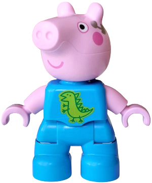 LEGO Duplo Figure Lego Ville, George Pig - Dark Azure Outfit with Green Dinosaur Outline on Lime Background, Silver Earpiece Pattern (6601057) minifigure 47205pb134