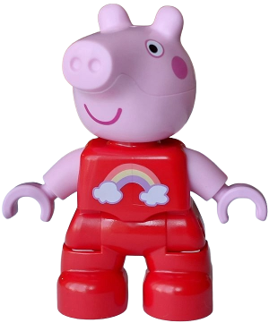 LEGO Duplo Figure Lego Ville, Peppa Pig - Red Outfit with Coral, Bright Light Yellow and Medium Lavender Rainbow, White Clouds Pattern (6601118) minifigure 47205pb135