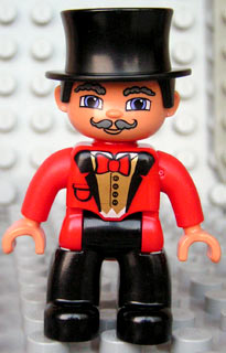 LEGO Duplo Figure Lego Ville, Male Circus Ringmaster, Black Legs, Red Top with Bow Tie, Top Hat, Blue Eyes minifigure