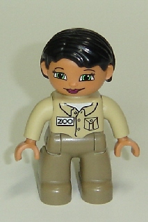 LEGO Duplo Figure Lego Ville, Female, Dark Tan Legs, Tan Top, Black Hair (Zoo Keeper) minifigure