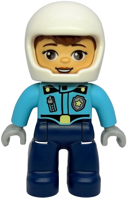 LEGO Duplo Figure Lego Ville, Female Police, Dark Blue Legs, Medium Azure Top with Badge and Zipper, White Helmet (6586684) minifigure 47394pb375