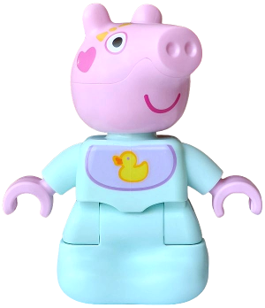 LEGO Duplo Figure Lego Ville, Baby Evie Pig, Light Aqua Sleep Sack with Lavender and Medium Lavender Bib, Yellow Duck and Bow Pattern (6566316) minifigure 7627pb02