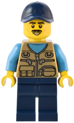 LEGO Male - Dark Tan Vest over Dark Azure Shirt, Dark Blue Legs, Dark Blue Cap minifigure