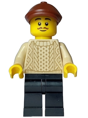LEGO Painter - Male Artist, Tan Knit Cable Sweater, Black Legs, Reddish Brown Flat Cap minifigure