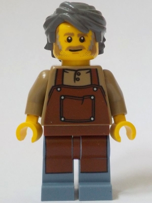 LEGO General Store Owner - Male, Reddish Brown Apron, Sand Blue Legs, Dark Bluish Gray Hair minifigure