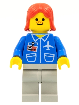 LEGO Airport - Blue, Light Gray Legs, Red Female Hair minifigure
