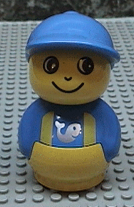 LEGO Primo Figure Boy with Yellow Base, Blue Top with Yellow Suspenders with Fish Pattern, Blue Hat minifigure