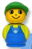 LEGO Primo Figure Boy with Blue Base, Lime Top with Blue Overalls, Green Hat minifigure