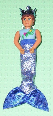 LEGO Belville Male - Light Blue Shirt with Net and Seashell Pattern, Blue Swimsuit, Brown Hair - With Fishtail minifigure