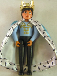 LEGO Belville Male Black Pants, Light Blue Shirt with White and Gold Fur Pattern on Shoulders, Cloak, Crown minifigure