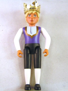 LEGO Belville Male - King - Black Pants, White Shirt, Dark Purple Vest with Gold Trim, Black Shoes, Light Yellow Hair, Crown minifigure