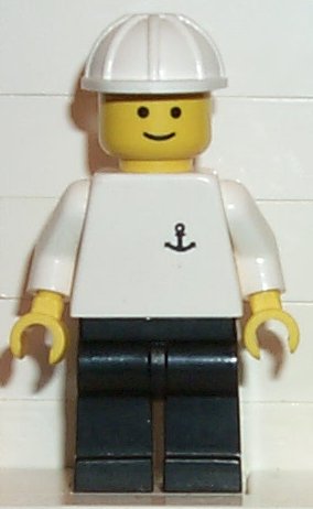 LEGO Boat Worker - Torso with Anchor, Black Legs, White Construction Helmet minifigure