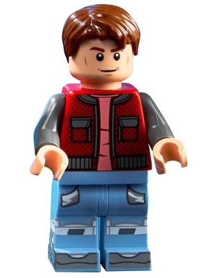 LEGO Marty McFly - Red Vest with Pockets, Dark Bluish Gray Arms minifigure