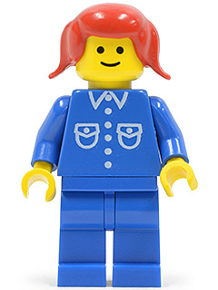 LEGO Shirt with 6 Buttons - Blue, Blue Legs, Red Pigtails Hair minifigure