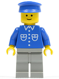 LEGO Shirt with 6 Buttons - Blue, Light Gray Legs, Blue Hat minifigure