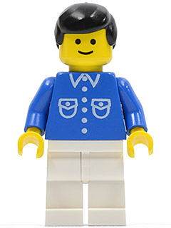 LEGO Shirt with 6 Buttons - Blue, White Legs, Black Male Hair minifigure
