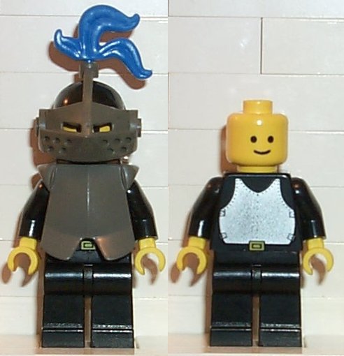 LEGO Breastplate - Armor over Black, Black Helmet, Dark Gray Visor, Blue 3-Feather Plume minifigure