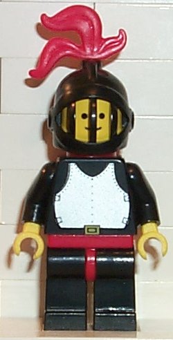 LEGO Breastplate - Black, Black Legs with Red Hips, Black Grille Helmet, Red Plume, Red Plastic Cape minifigure