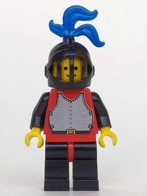 LEGO Breastplate - Red with Black Arms, Black Legs with Red Hips, Black Grille Helmet, Blue Plume minifigure