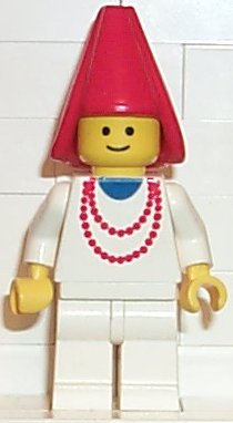 LEGO Maiden with Necklace - White Legs, Red Cone Hat minifigure