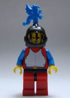 LEGO Breastplate - Red with Blue Arms, Red Legs with Black Hips, Black Grille Helmet, Blue Dragon Plume minifigure