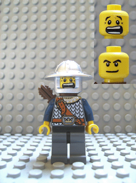 LEGO Fantasy Era - Crown Knight Scale Mail with Chest Strap, Helmet with Broad Brim, Dual Sided Head, Dark Bluish Gray Legs Quiver minifigure