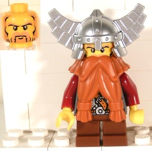 LEGO Fantasy Era - Dwarf, Dark Orange Beard, Metallic Silver Helmet with Wings, Dark Red Arms minifigure
