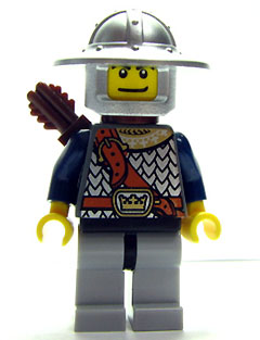 LEGO Fantasy Era - Crown Knight Scale Mail with Chest Strap, Helmet with Broad Brim, Dual Sided Head, Light Bluish Gray Legs, Quiver minifigure