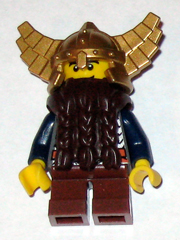 LEGO Fantasy Era - Dwarf, Dark Brown Beard, Metallic Gold Helmet with Wings, Dark Blue Arms, Dual Sided Head minifigure
