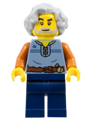 LEGO Tapestry Weaver - Sand Blue Vest, Dark Blue Legs, Light Bluish Gray Wavy Hair minifigure