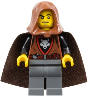 LEGO Wolfpack - Dark Bluish Gray Legs, Dark Brown Cape, Reddish Brown Hood (Crook) minifigure