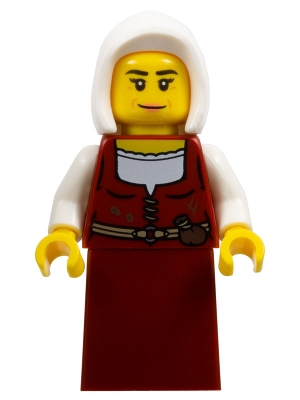 LEGO Innkeeper - Female, Dark Red Dress, White Hood minifigure