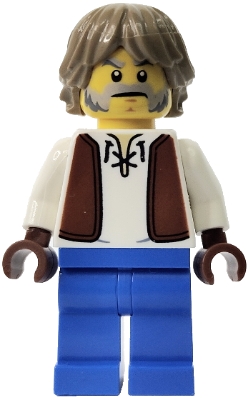 LEGO Blacksmith - White Shirt with Reddish Brown Vest, Blue Legs, Dark Tan Hair minifigure