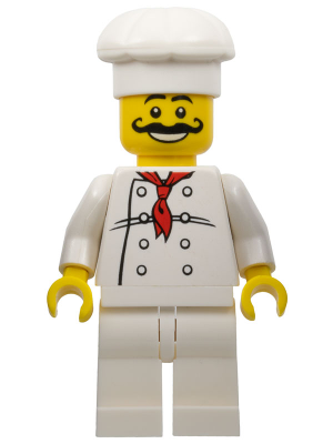 LEGO Chef - White Torso with 8 Buttons, White Legs, Long Curly Moustache minifigure