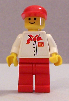 LEGO Chef - White Torso with 4 Buttons and McDonald's Logo (Sticker), Red Legs, Red Cap minifigure