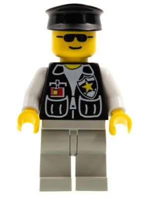 LEGO Police - Sheriff Star and 2 Pockets, Light Gray Legs, White Arms, Black Hat minifigure