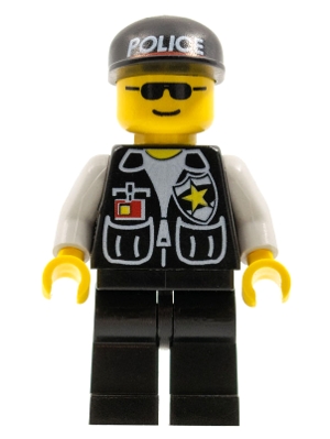 LEGO Police - Sheriff Star and 2 Pockets, Black Legs, White Arms, Black Cap with Police Pattern, Black Sunglasses minifigure