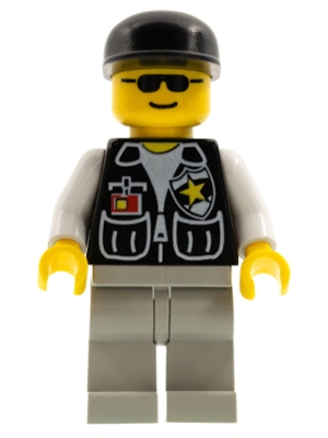 LEGO Police - Sheriff Star and 2 Pockets, Light Gray Legs, White Arms, Black Cap, Black Sunglasses minifigure