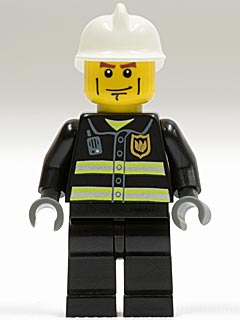 LEGO Fire - Reflective Stripes, Black Legs, White Fire Helmet, Cheek Lines, Dark Bluish Gray Hands minifigure
