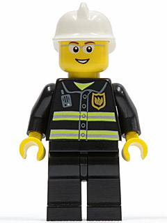 LEGO Fire - Reflective Stripes, Black Legs, White Fire Helmet, Glasses and Open Smile minifigure