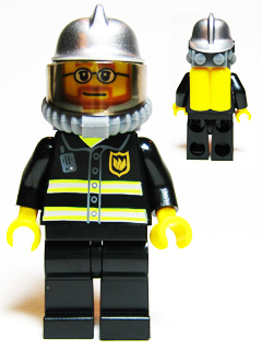 LEGO Fire - Reflective Stripes, Black Legs, Silver Fire Helmet, Beard and Glasses, Yellow Air Tanks minifigure