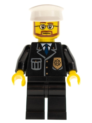 LEGO Police - City Suit with Blue Tie and Badge, Black Legs, White Hat, Beard and Glasses minifigure