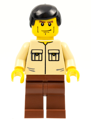LEGO Shirt with 2 Pockets No Collar, Reddish Brown Legs, Black Male Hair minifigure