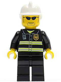 LEGO Fire - Reflective Stripes, Black Legs, White Fire Helmet, Dark Blue Sunglasses and Stubble minifigure