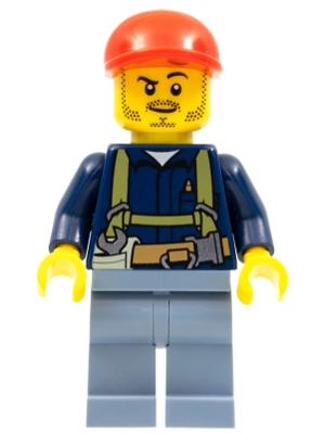 LEGO Miner - Shirt with Harness and Wrench, Sand Blue Legs, Red Short Bill Cap minifigure