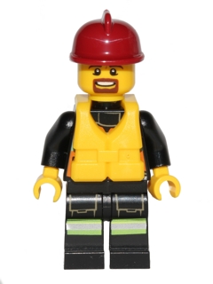 LEGO Fire - Reflective Stripe Vest with Pockets and Shoulder Strap, Dark Red Fire Helmet, Life Jacket Center Buckle minifigure