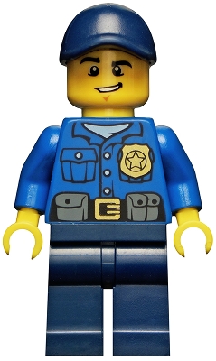 LEGO Police - City Officer, Gold Badge, Dark Blue Cap with Hole, Lopsided Grin minifigure