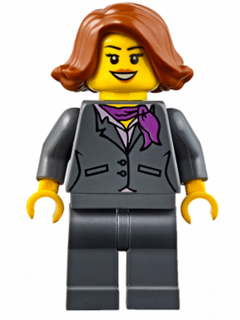 LEGO Dark Bluish Gray Jacket with Magenta Scarf, Dark Bluish Gray Legs, Dark Orange Female Hair Short Swept Sideways (Ferry Passenger) minifigure