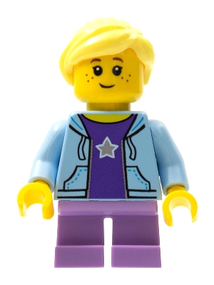 LEGO Girl, Bright Light Blue Hoodie, Medium Lavender Short Legs minifigure